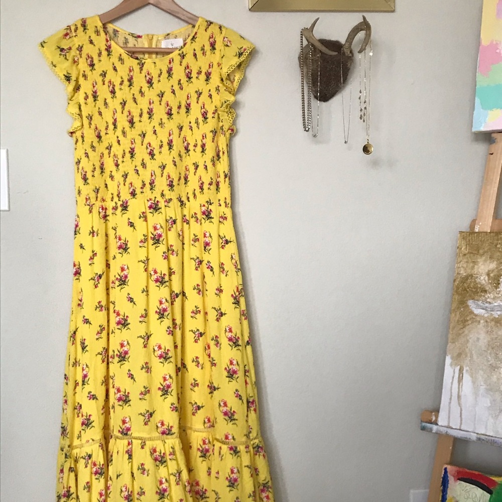 yellow floral lost and wander dress